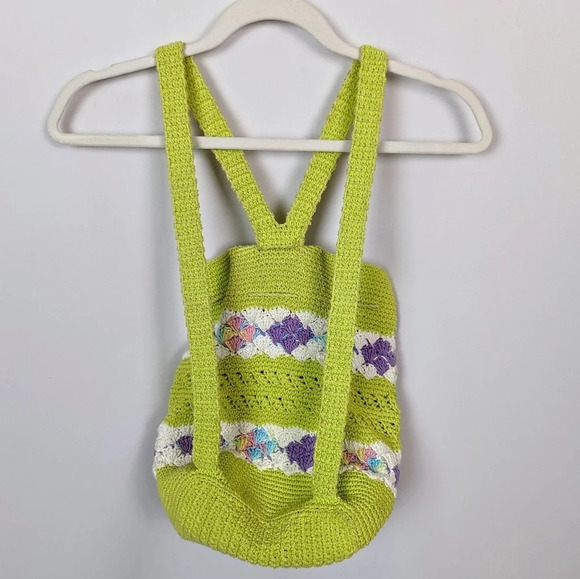 Handmade Crochet Knit Mini Backpack Bag Colorful Floral Bohemian Hippie 70s - Picture 2 of 11